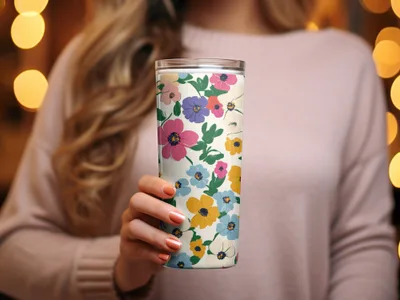 Colorful Floral Design Insulated Tumbler Cup for Beverages