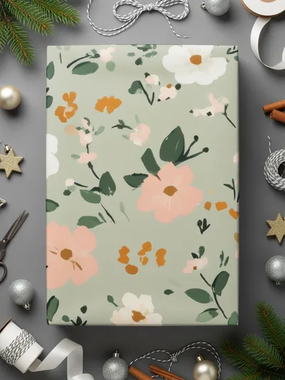 Floral Patterned Holiday Gift Wrap Decor Paper