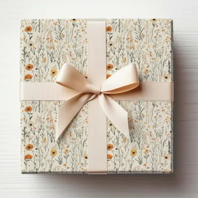 Elegant Floral Gift Wrap with Delicate Bow Design