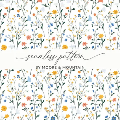 Boho Wildflower Seamless, Pastel Wildflowers Pattern, Spring Wildflowers Digital Background, Multicolored Flowers Pattern, Seamless Field