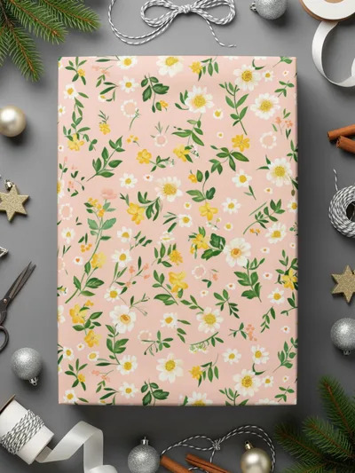 Floral Pattern Pink and Yellow Gift Wrap Product