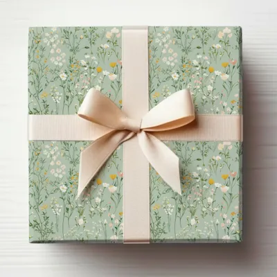 Elegant Floral Gift Wrap with Ribbon Bow Decor