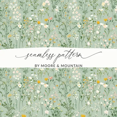Boho Wildflower Seamless, Sage Green Digital Background, Spring Wildflowers Pattern, Vintage Wildflowers Digital Download, Seamless
