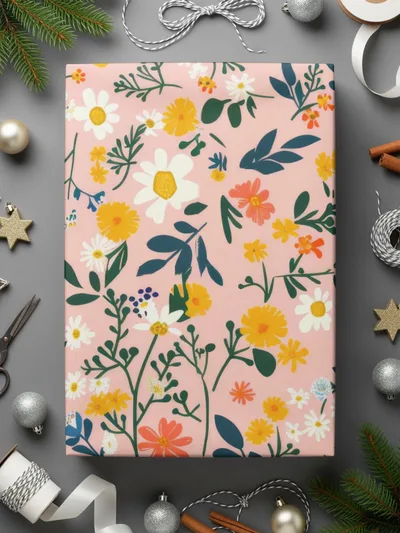 Floral Patterned Pink Gift Wrapping Paper Holiday Celebration