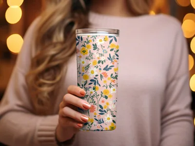 Floral Patterned Tumbler with Pastel Background Design