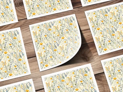 Floral Yellow and Blue Patterned Decorative Paper Product