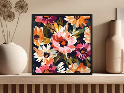 Bold Blooms Seamless Pattern Dark Floral Abstract Floral Delight Bold Colors Beautiful Digital - Moore and Mountain