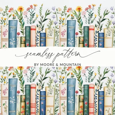 Books Flowers and Plants Watercolor Style Art Digital