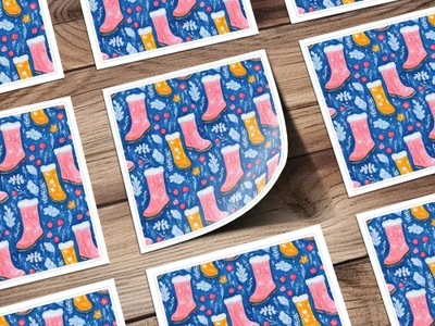Boots and Flowers Cute Seamless Pattern Surface Design Digital - Moore and Mountain