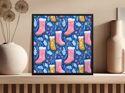 Boots and Flowers Cute Seamless Pattern Surface Design Digital - Moore and Mountain