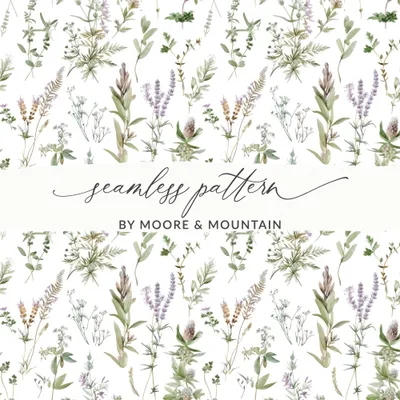 Botanical Seamless Pattern, Digital Paper Download, Floral Design, Wildflower Background, Watercolor Herb, Scrapbooking Paper, Fabric Print