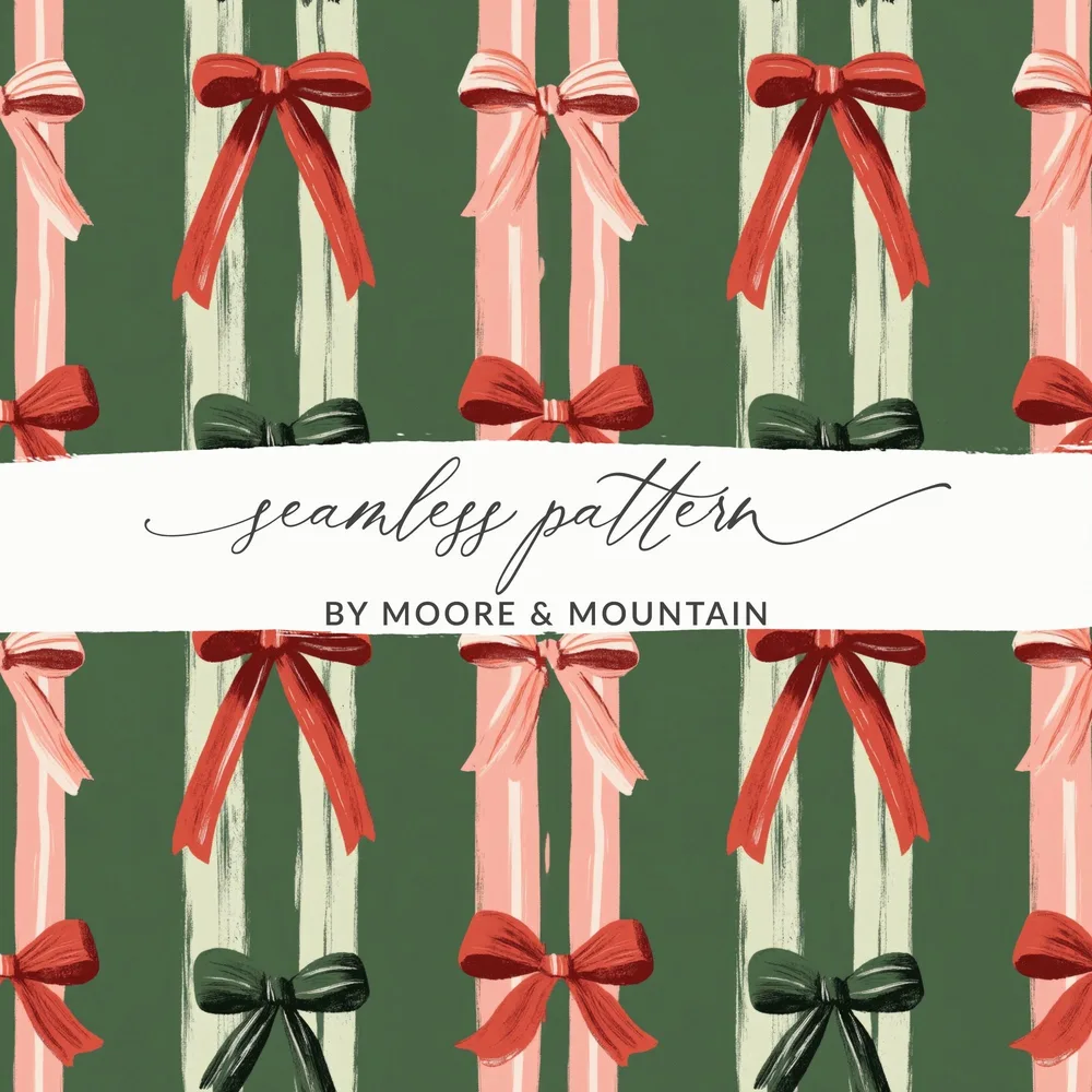Bow Digital Paper, Holiday Pattern, Christmas Seamless Pattern, Digital Download, Fabric Design, Scrapbooking Paper, Festive Design - Moore and Mountain