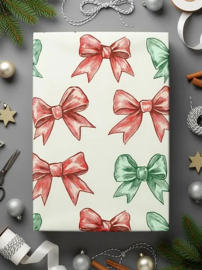 Bow Seamless Pattern, Christmas Bows, Digital Paper, Holiday Scrapbook Paper, Red and Green Bows Digital Product - Moore and Mountain