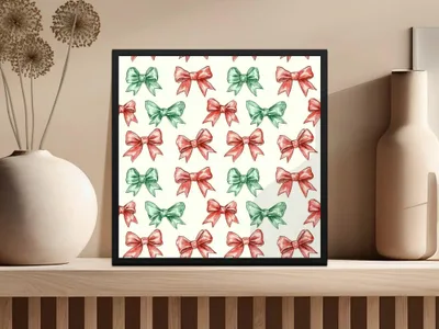 Bow Seamless Pattern, Christmas Bows, Digital Paper, Holiday Scrapbook Paper, Red and Green Bows Digital Product - Moore and Mountain