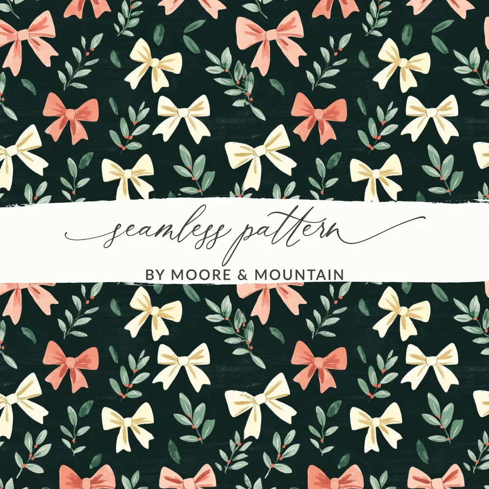 Bows and Berries Digital Seamless Pattern, Holiday Paper Digital Download, Christmas Fabric Design, Scrapbook Paper Digital File 12x12 - Moore and Mountain