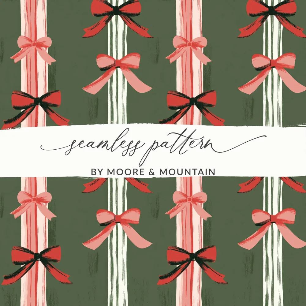 Bows Digital Paper, Christmas Digital, Holiday Digital Paper, Seamless Pattern for Fabric, Scrapbooking, Wrapping Paper (Digital) - Moore and Mountain