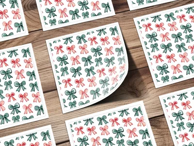 Bows Digital Paper, Seamless Pattern, Christmas Holiday Bows Fabric Design, Pink, Green Bows, Scrapbooking Paper, Digital Download, for - Moore and Mountain