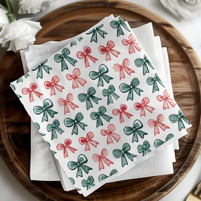 Bows Digital Paper, Seamless Pattern, Christmas Holiday Bows Fabric Design, Pink, Green Bows, Scrapbooking Paper, Digital Download, for - Moore and Mountain