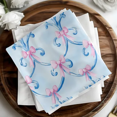 Boy Baby Shower Blue Bows Trellis Seamless Digital - Moore and Mountain