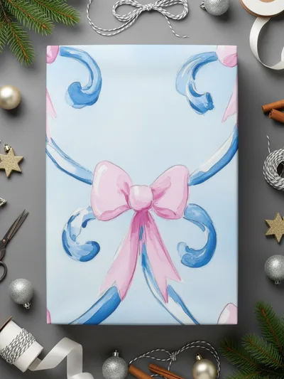 Boy Baby Shower Blue Bows Trellis Seamless Digital - Moore and Mountain