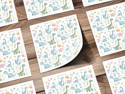 Cute Dinosaurs Brave and Fearless Pattern Sticker Sheets