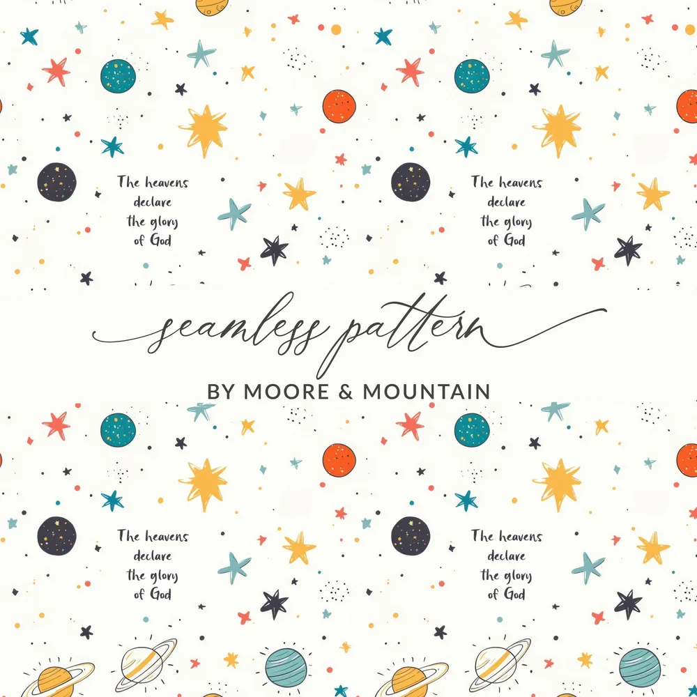 Colorful Star and Planet Themed Seamless Pattern Design