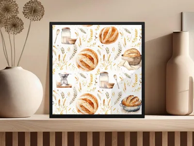 Bread Making Digital Paper, Watercolor Baking Seamless Pattern, Kitchen Digital Background, Food Texture, Digital Download, JPEG Files - Moore and Mountain