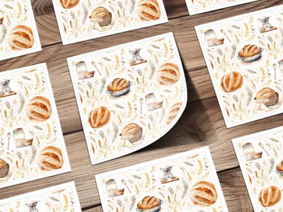 Bread Watercolor Pattern, Baking Seamless File, Kitchen Digital Paper, Wheat Digital Download, Food Repeat Pattern, Scrapbook Paper - Moore and Mountain