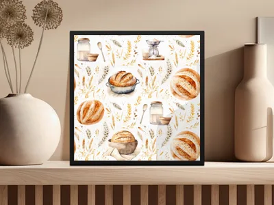 Bread Watercolor Pattern, Baking Seamless File, Kitchen Digital Paper, Wheat Digital Download, Food Repeat Pattern, Scrapbook Paper - Moore and Mountain