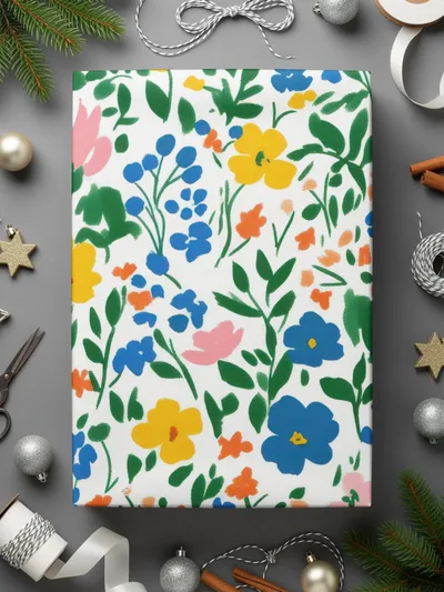 Vibrant Floral Design Gift Wrapping Paper Roll
