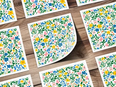 Vibrant Floral Pattern with Yellow and Blue Flower Stickers