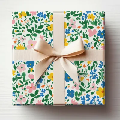 Vibrant Floral Gift Wrap with Elegant Ribbon Packaging