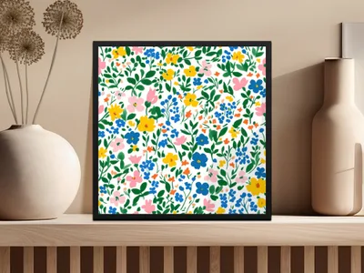 Vibrant Colorful Floral Pattern Wall Art Print Decor
