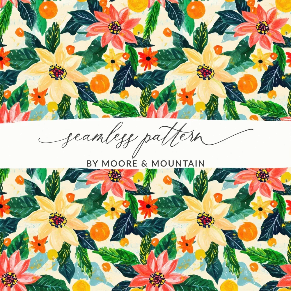 Bright Floral and Citrus Pattern Seamless Surface Design Digital - Moore and Mountain