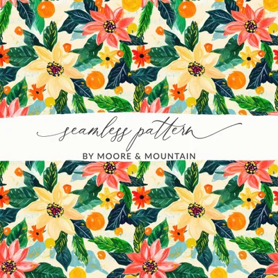 Bright Floral and Citrus Pattern Seamless Surface Design Digital