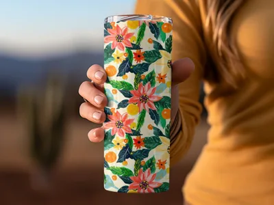 Bright Floral and Citrus Pattern Seamless Surface Design Digital - Moore and Mountain