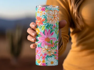 Vibrant Floral Pattern Tall Tumbler for Colorful Hydration