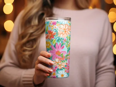 Bright Flower Patterned Insulated Travel Tumbler Product