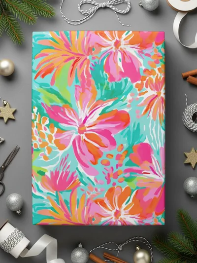 Vibrant Floral Patterned Gift Wrap Paper Sheet