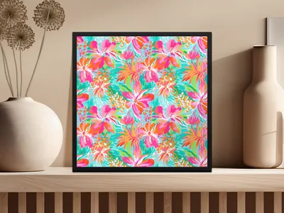 Vibrant Tropical Floral Print Framed Artwork for Home Decor
