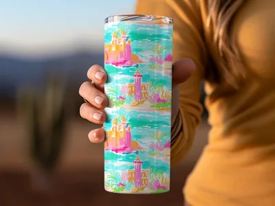 Tropical Beach Scene Colorful Tumbler with Lid
