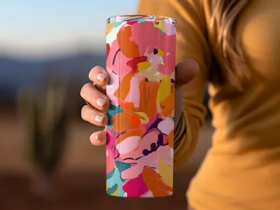 Colorful Floral Insulated Travel Tumbler with Lid