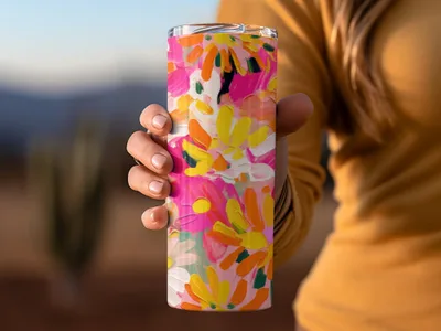 Vibrant Floral Design Travel Tumbler for Hot and Cold Beverages