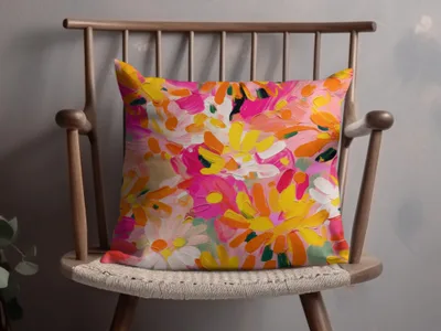 Colorful Artistic Flower Design Throw Pillow