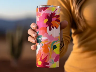 Colorful Floral Insulated Tumbler Travel Mug Cup