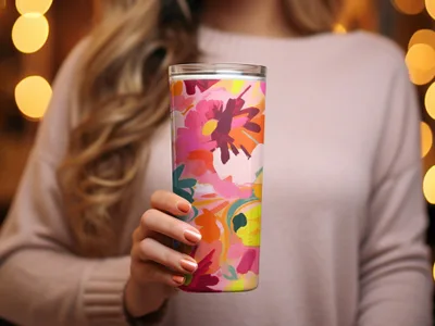 Bright Floral Pattern Insulated Tumbler Travel Mug