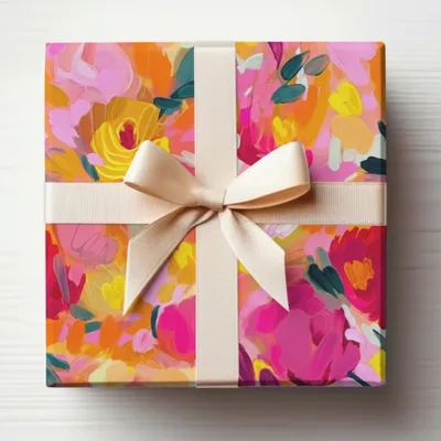 Vibrant Floral Pattern Gift Box With Bow Decor