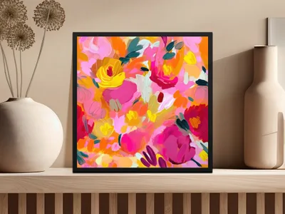 Colorful Floral Abstract Design Framed Artwork Product