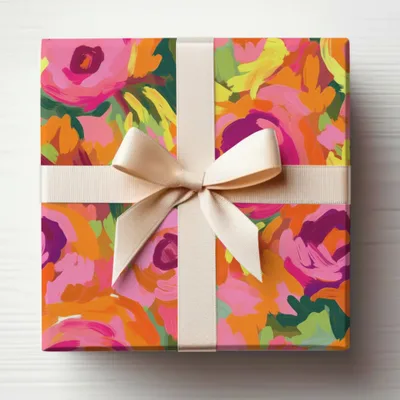 Floral Design Gift Wrap with Ribbon for Special Occasion