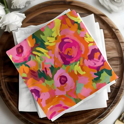 Vibrant Colorful Flower Painting Napkin Set Design